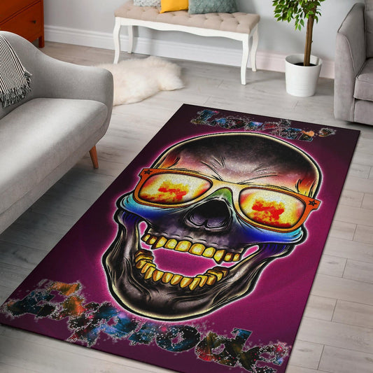 Valentine Area Rug - Colorful Rap Skull Wearing Glasses Loving Explode Rugs Home Decor