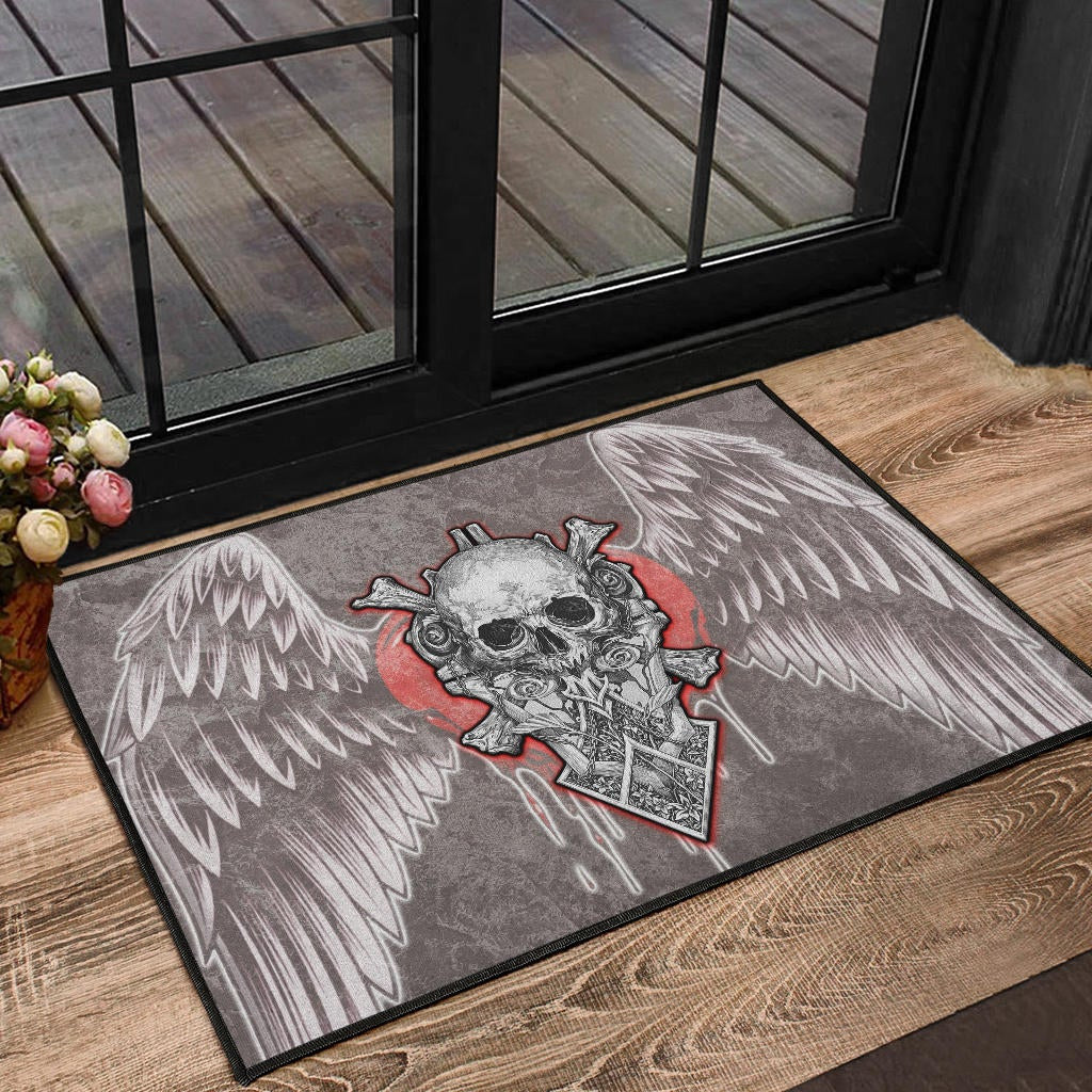 Valentine Door Mat Strange Skull With Angel Wings Red Heart Door Mat Home Decor NT121102