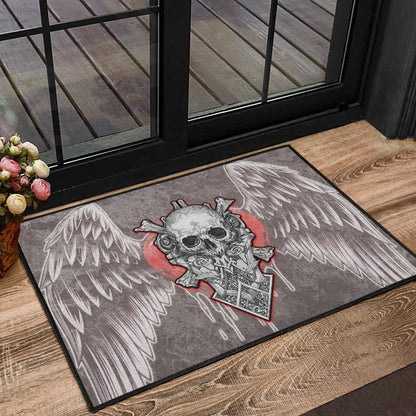 Valentine Door Mat Strange Skull With Angel Wings Red Heart Door Mat Home Decor NT121102