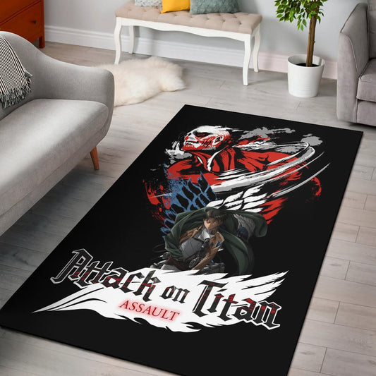 Attack On Titan Anime Area Rug - Levi And Colossal Titan Transform Rugs Home Decor