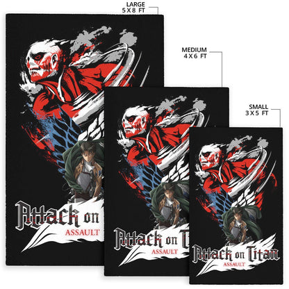 Attack On Titan Anime Area Rug - Levi And Colossal Titan Transform Rugs Home Decor