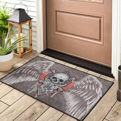 Valentine Door Mat Strange Skull With Angel Wings Red Heart Door Mat Home Decor NT121102