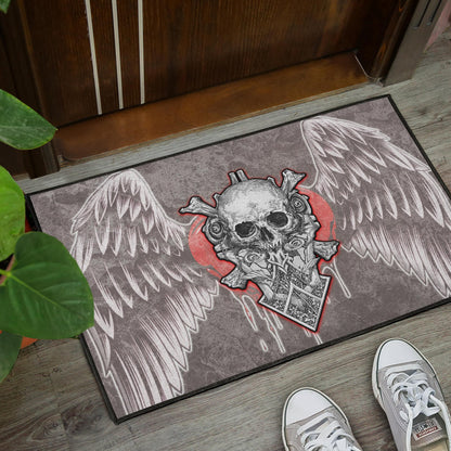 Valentine Door Mat Strange Skull With Angel Wings Red Heart Door Mat Home Decor NT121102