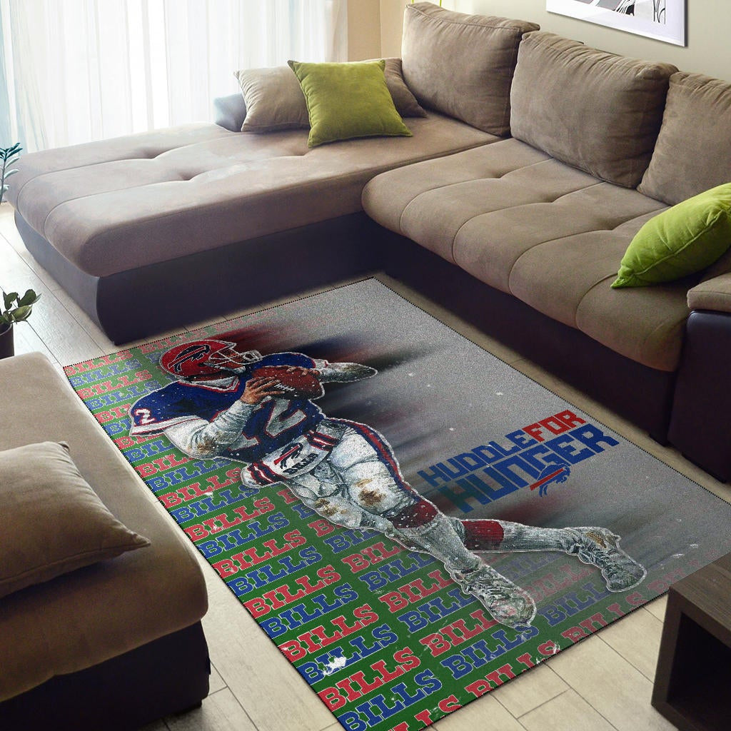Buffalo Bills American Football Team Area Rug Jim Kelly Catching Ball And Running Huddle For Hunger Rugs Home Decor