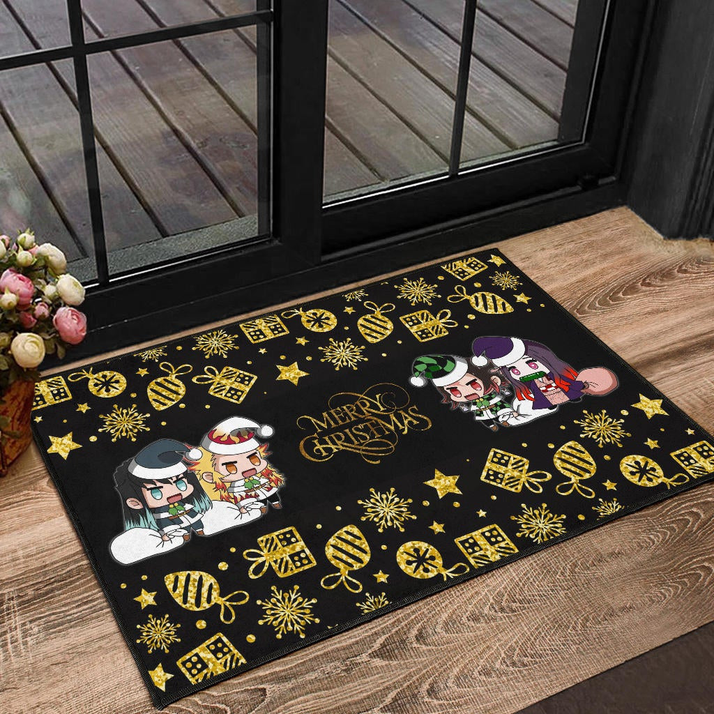 Demon Slayer Anime Door Mat - Tanjiro Nezuko Rengoku And Muichiro Xmas Gift Christmas Symbol Door Mat Home Decor