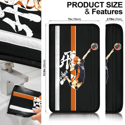 Haikyuu Anime Seat Belt Covers - Hinata Playing Volleyball Fly High Kanji Belt Covers