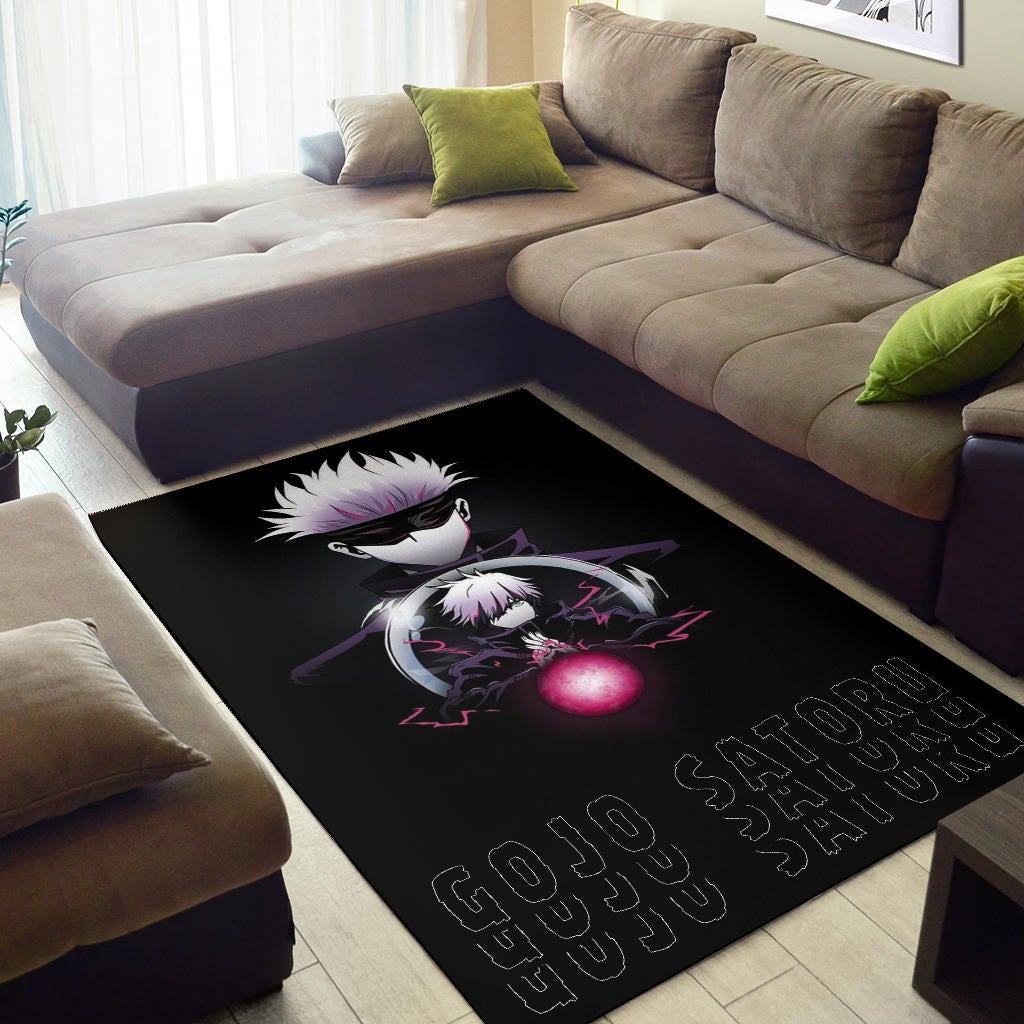 Jujutsu Kaisen Anime Area Rug Satoru Gojo Magic Ball Red Power Black Rugs Home Decor