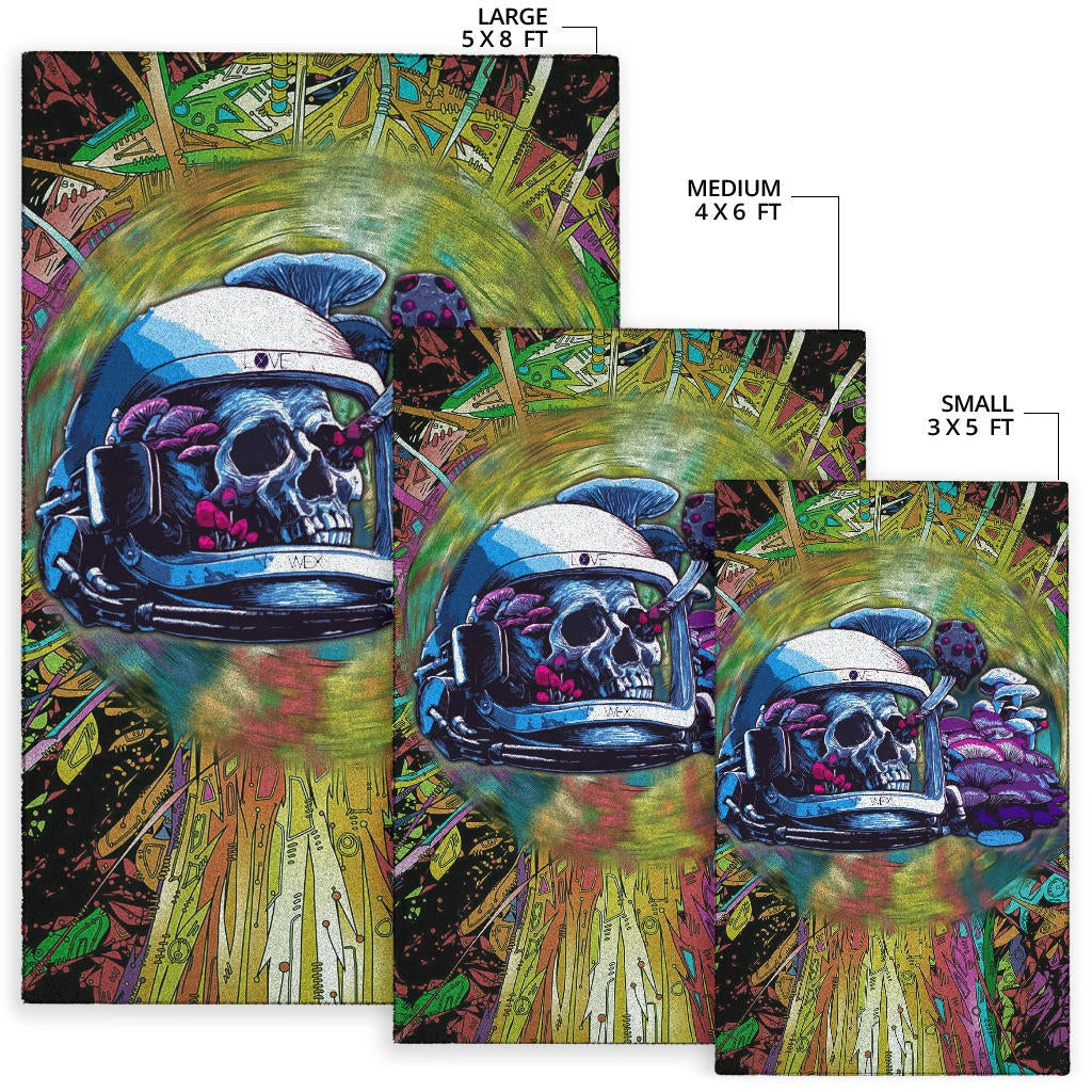 Skull Area Rug - Skull Wearing Helmet Moto Racing Rugs Home Decor