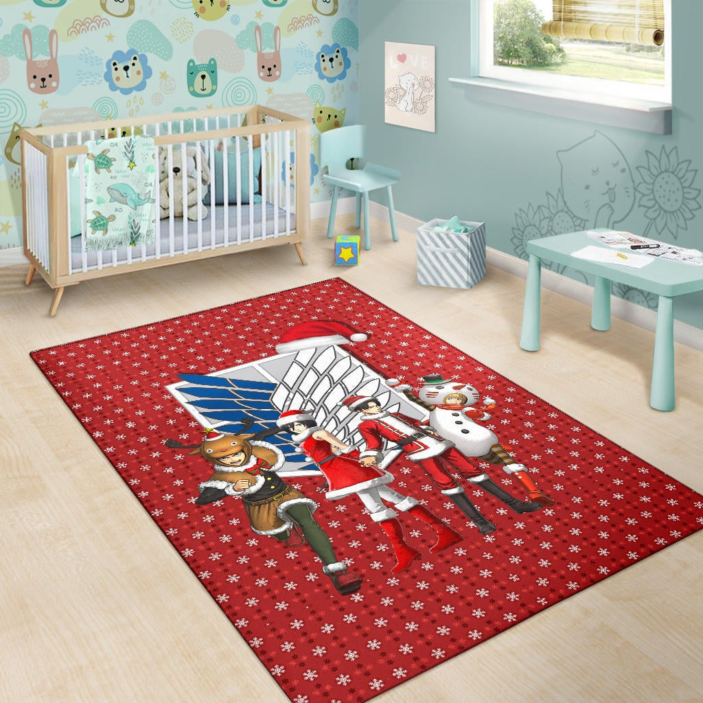 Attack On Titan Anime Area Rug - AOT Merry Christmas Outfit Santa Snowman Reindeer Rugs Home Decor