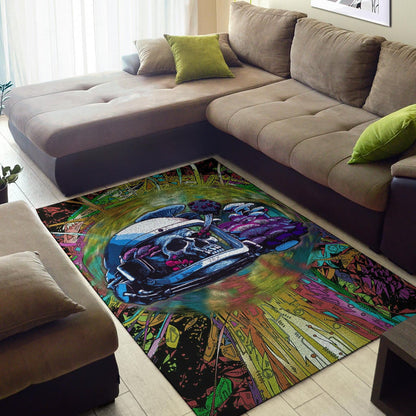 Skull Area Rug - Skull Wearing Helmet Moto Racing Rugs Home Decor