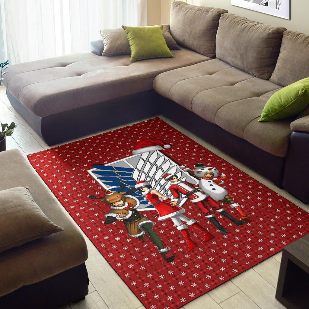 Attack On Titan Anime Area Rug - AOT Merry Christmas Outfit Santa Snowman Reindeer Rugs Home Decor