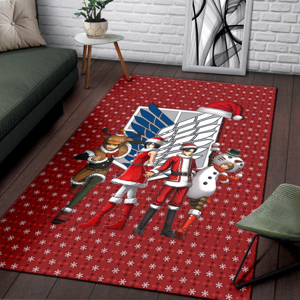 Attack On Titan Anime Area Rug - AOT Merry Christmas Outfit Santa Snowman Reindeer Rugs Home Decor