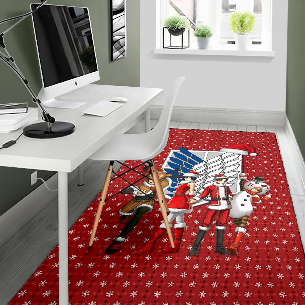 Attack On Titan Anime Area Rug - AOT Merry Christmas Outfit Santa Snowman Reindeer Rugs Home Decor