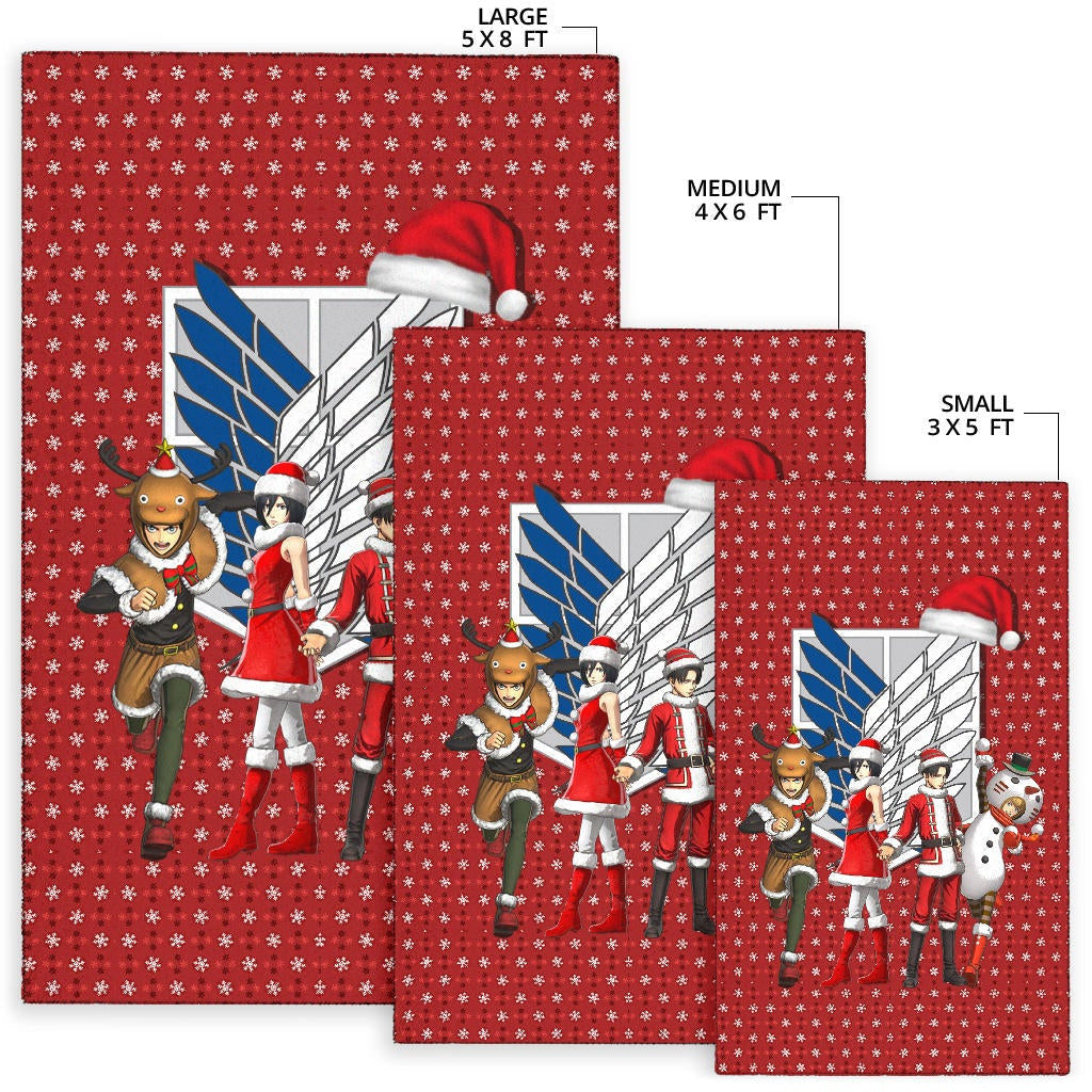 Attack On Titan Anime Area Rug - AOT Merry Christmas Outfit Santa Snowman Reindeer Rugs Home Decor