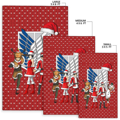 Attack On Titan Anime Area Rug - AOT Merry Christmas Outfit Santa Snowman Reindeer Rugs Home Decor