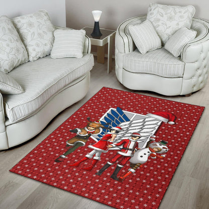 Attack On Titan Anime Area Rug - AOT Merry Christmas Outfit Santa Snowman Reindeer Rugs Home Decor