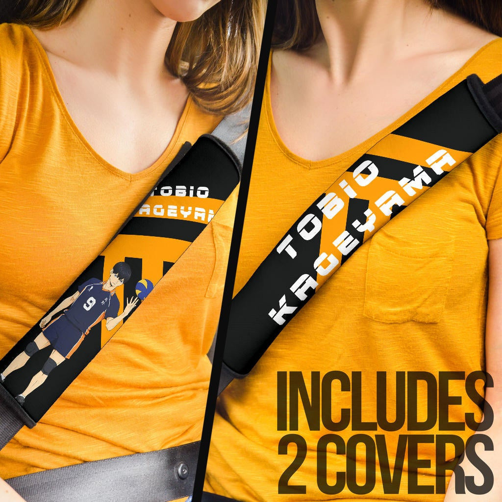 Haikyuu Anime Seat Belt Covers - Tobio Kageyama With Volleyball Ball Orange Black Belt Covers
