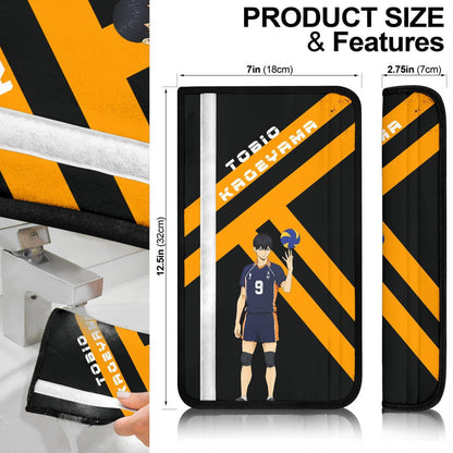 Haikyuu Anime Seat Belt Covers - Tobio Kageyama With Volleyball Ball Orange Black Belt Covers