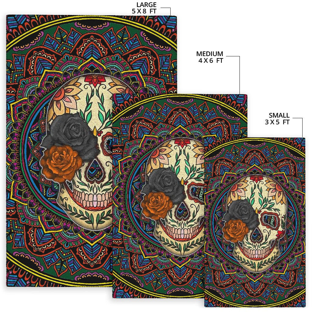 Valentine Area Rug - Colored Mandala Skull Background Roses From Eye Rugs Home Decor