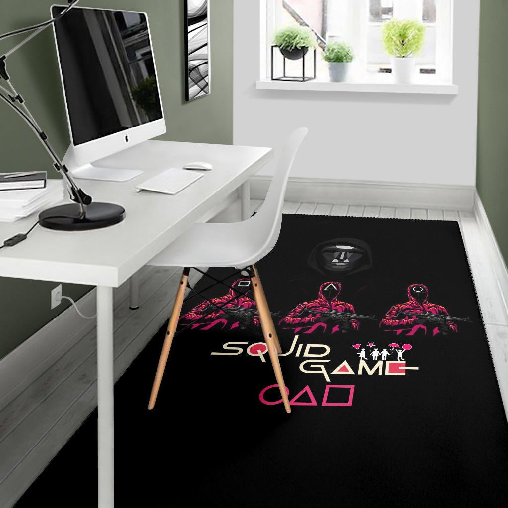 Squid Game Movie Area Rug - Squid Workers Black Metal Mask Boss Rugs Home Decor