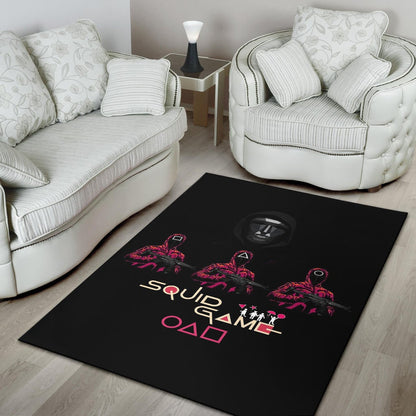 Squid Game Movie Area Rug - Squid Workers Black Metal Mask Boss Rugs Home Decor
