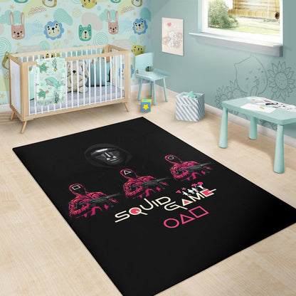 Squid Game Movie Area Rug - Squid Workers Black Metal Mask Boss Rugs Home Decor