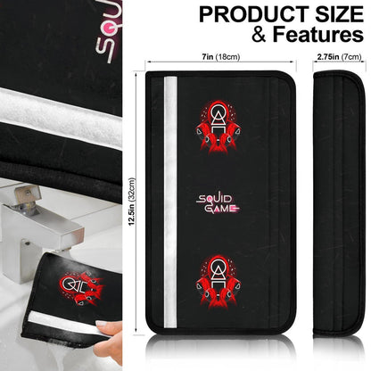Squid Game Movie Seat Belt Covers - Round Square Triangle Pink Symbol Workers Red Suit Belt Covers