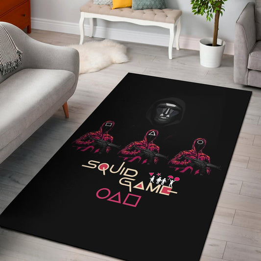 Squid Game Movie Area Rug - Squid Workers Black Metal Mask Boss Rugs Home Decor