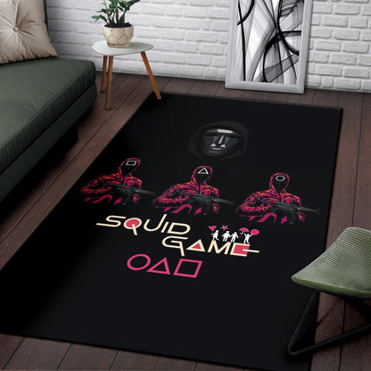 Squid Game Movie Area Rug - Squid Workers Black Metal Mask Boss Rugs Home Decor