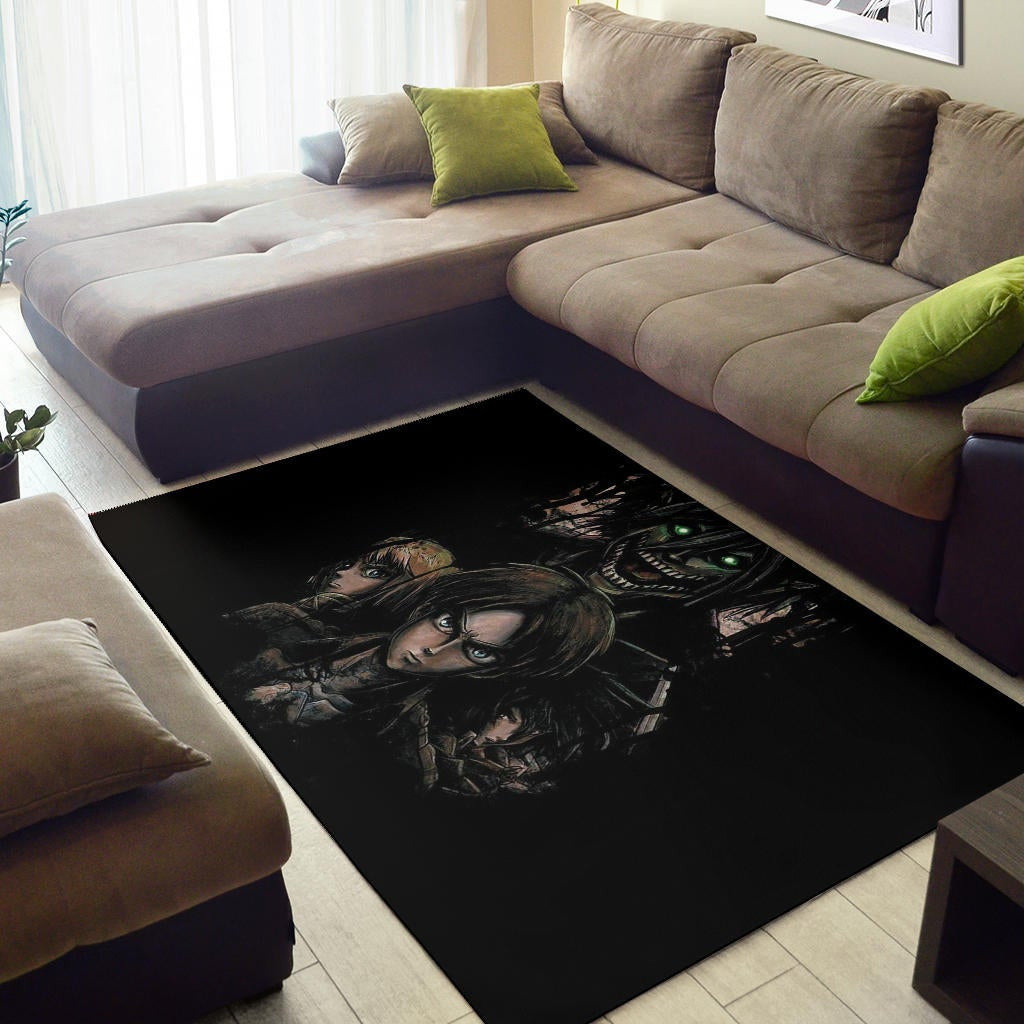 Attack On Titan Anime Area Rug - Evil Eren Titan Vs Human Battle Black Rugs Home Decor