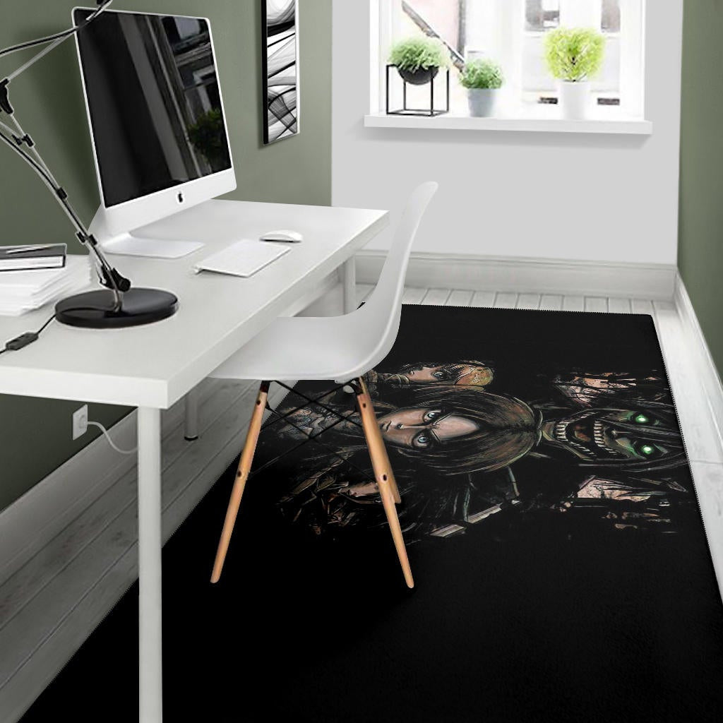 Attack On Titan Anime Area Rug - Evil Eren Titan Vs Human Battle Black Rugs Home Decor