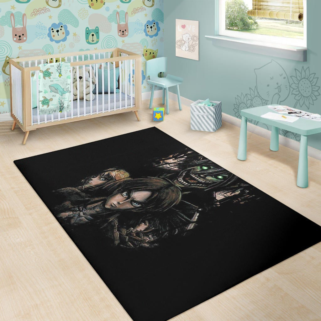 Attack On Titan Anime Area Rug - Evil Eren Titan Vs Human Battle Black Rugs Home Decor