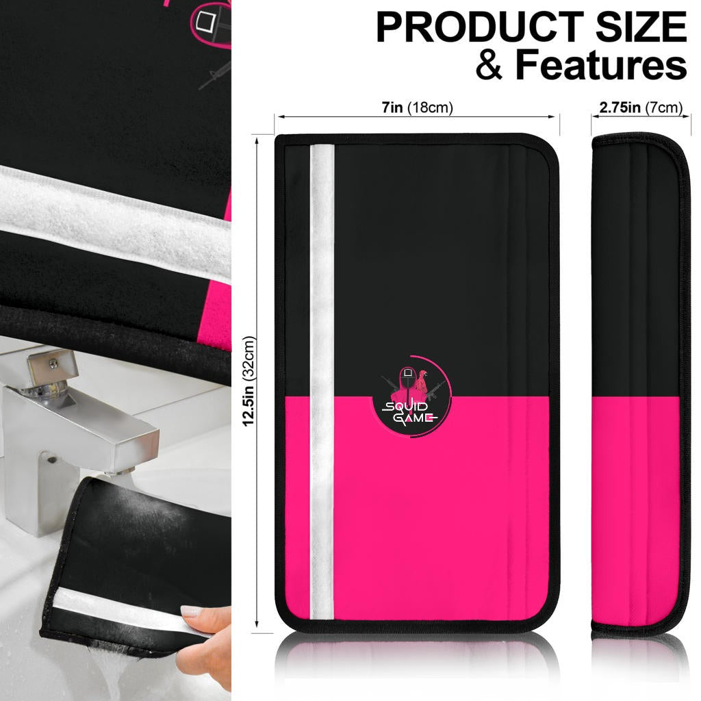 Squid Game Movie Seat Belt Covers - Round Square Triangle Workers Portrait Black Pink Belt Covers