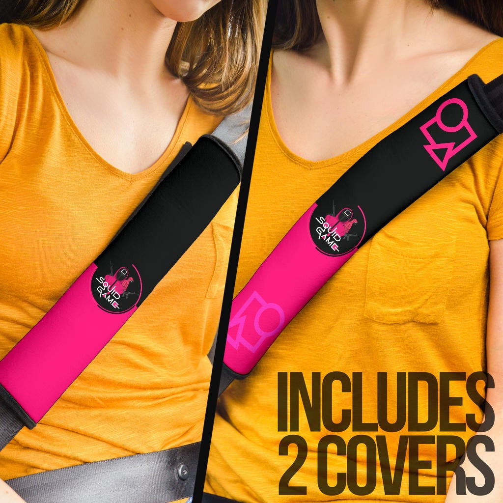 Squid Game Movie Seat Belt Covers - Round Square Triangle Workers Portrait Black Pink Belt Covers