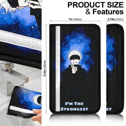 Jujutsu Kaisen Anime Seat Belt Covers - Satoru Gojo Smiling Hand Sign I'm The Strongest Belt Covers