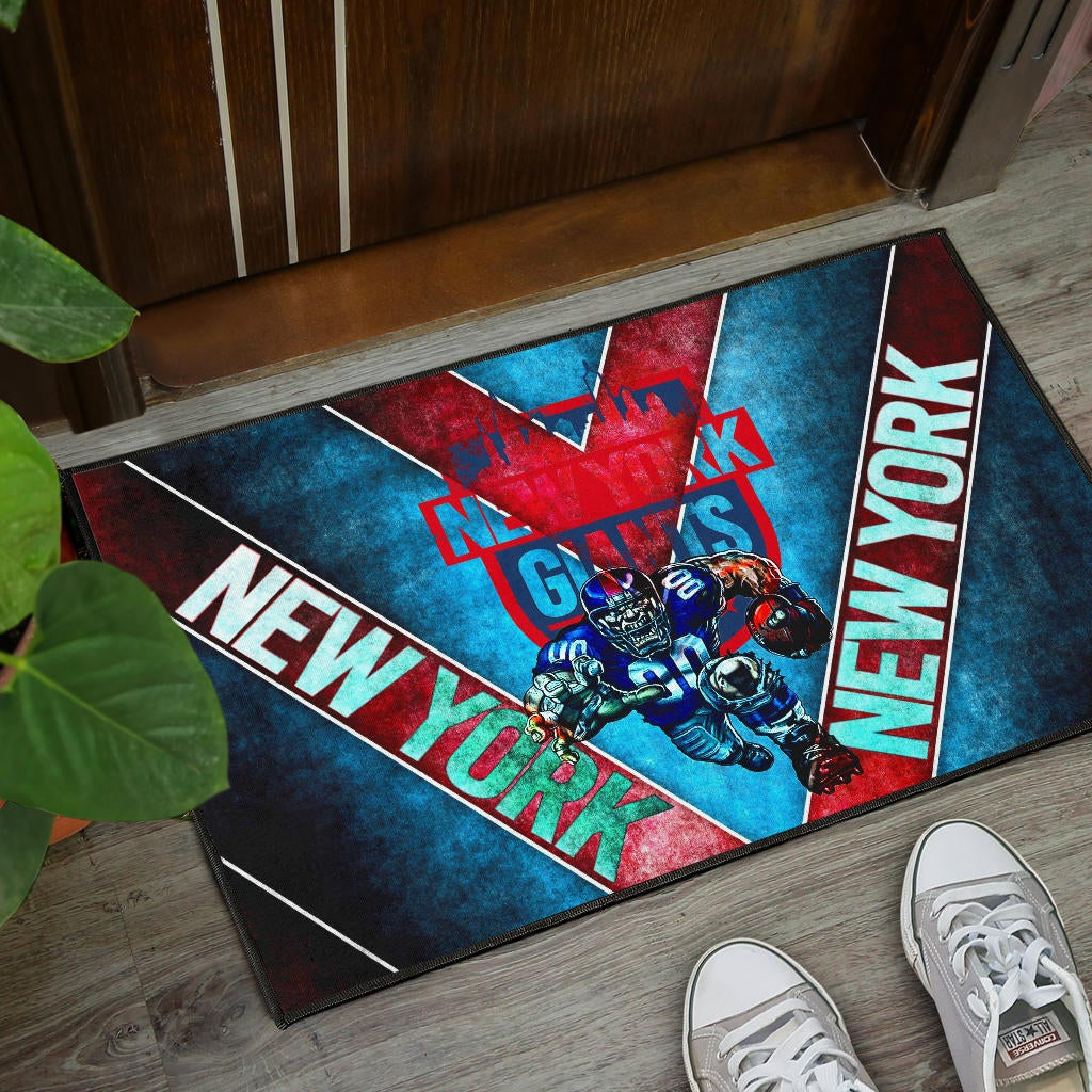 New York Giants American Football Team Door Mat Muscle Player Holding Rugby And Running Door Mat Home Decor
