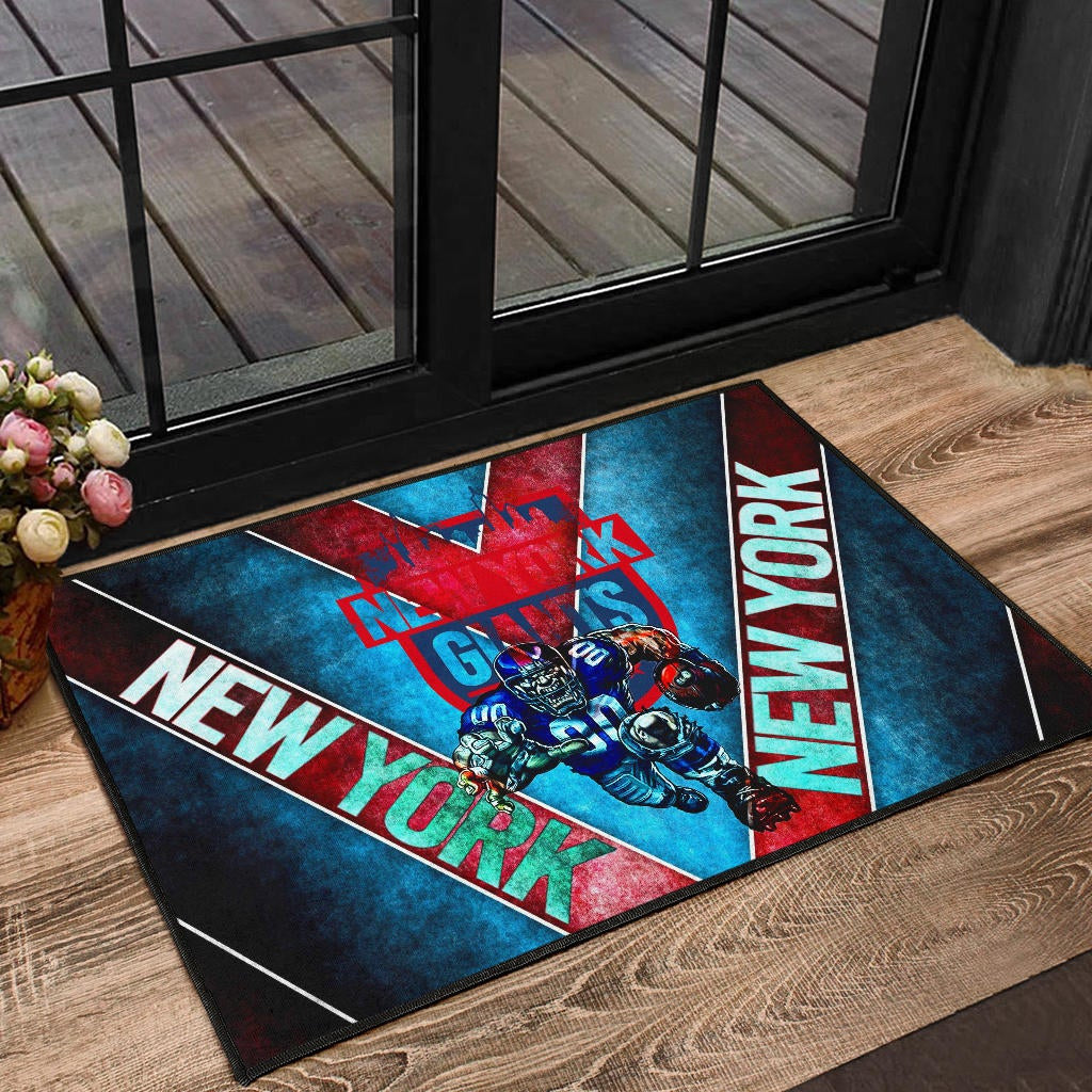 New York Giants American Football Team Door Mat Muscle Player Holding Rugby And Running Door Mat Home Decor