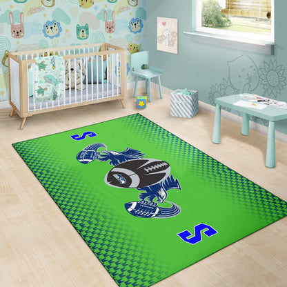 American Football Team Area Rug - Seattle Seahawks With Wings Rugby Balls Green Rugs Home Decor