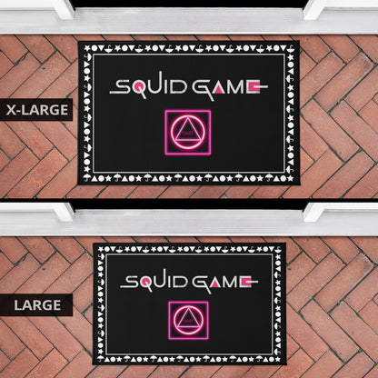 Squid Game Movie Door Mat Neon Squid Symbols Round Square Triangle Umbrella Patterns Door Mat Home Decor