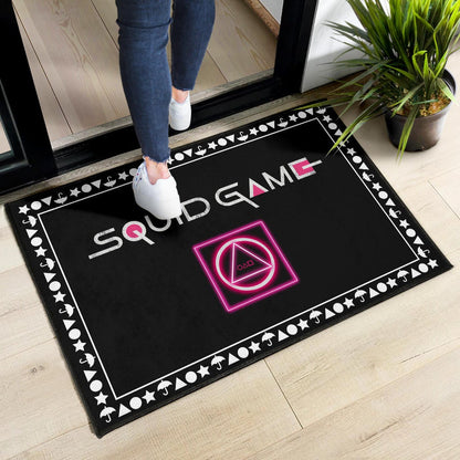 Squid Game Movie Door Mat Neon Squid Symbols Round Square Triangle Umbrella Patterns Door Mat Home Decor