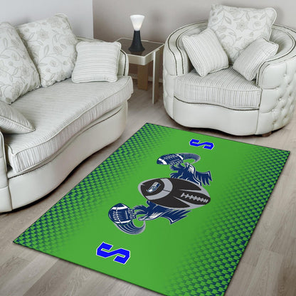 American Football Team Area Rug - Seattle Seahawks With Wings Rugby Balls Green Rugs Home Decor