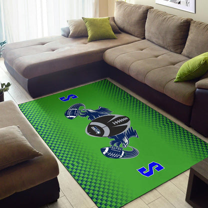 American Football Team Area Rug - Seattle Seahawks With Wings Rugby Balls Green Rugs Home Decor