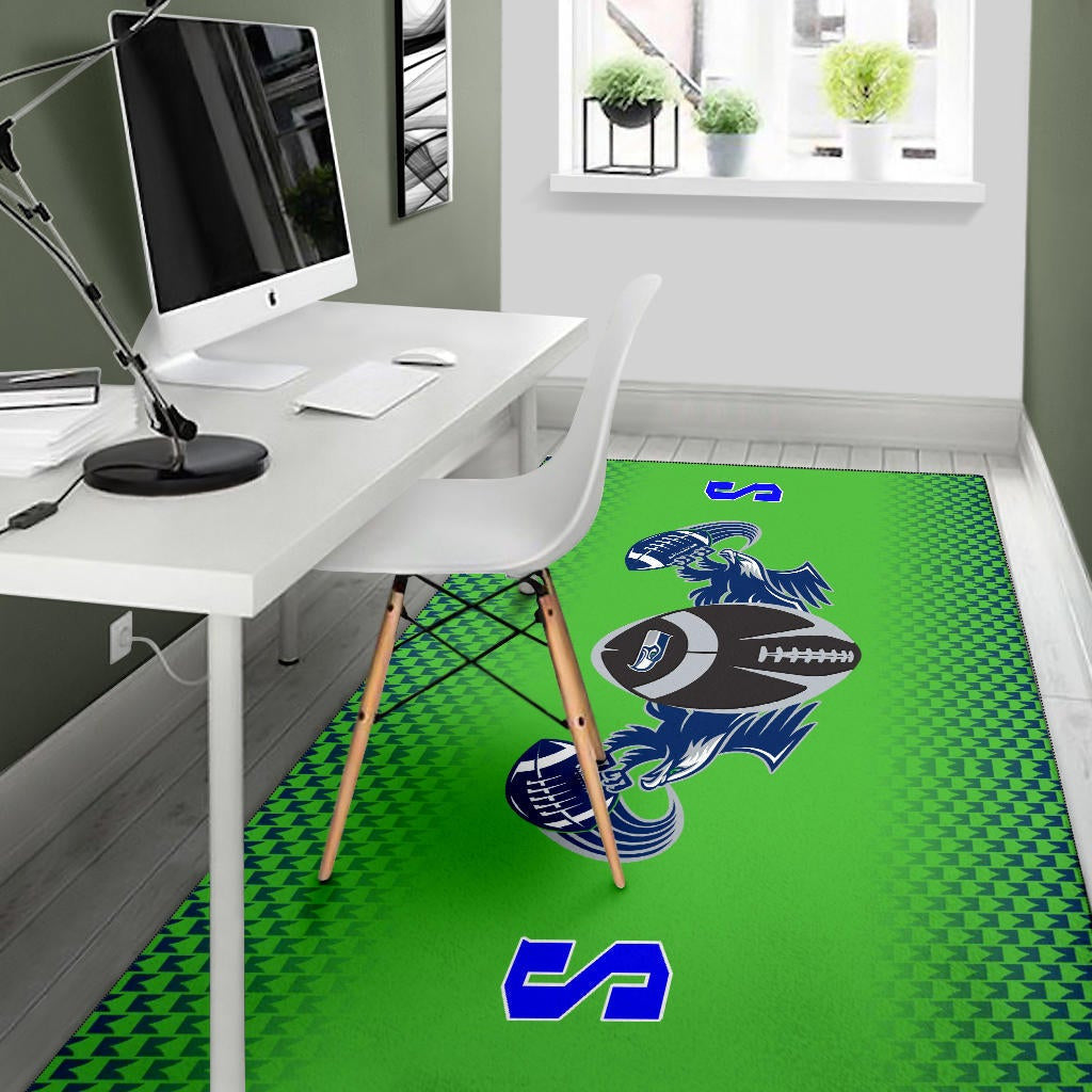 American Football Team Area Rug - Seattle Seahawks With Wings Rugby Balls Green Rugs Home Decor
