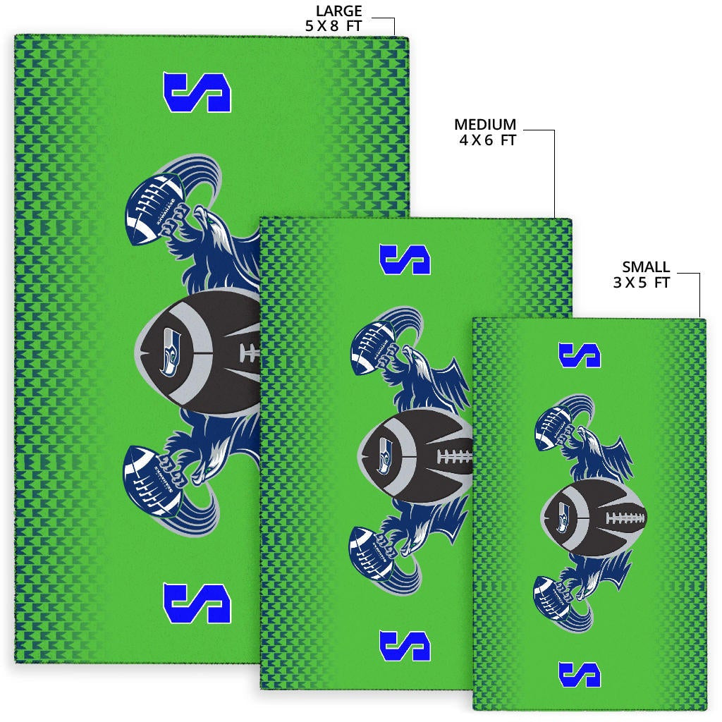 American Football Team Area Rug - Seattle Seahawks With Wings Rugby Balls Green Rugs Home Decor