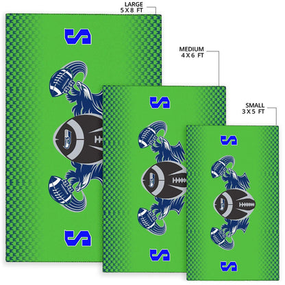 American Football Team Area Rug - Seattle Seahawks With Wings Rugby Balls Green Rugs Home Decor