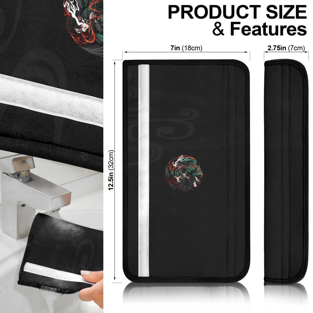 Demon Slayer Anime Seat Belt Covers - Tanjiro Fighting Black And White DS Kanji Belt Covers