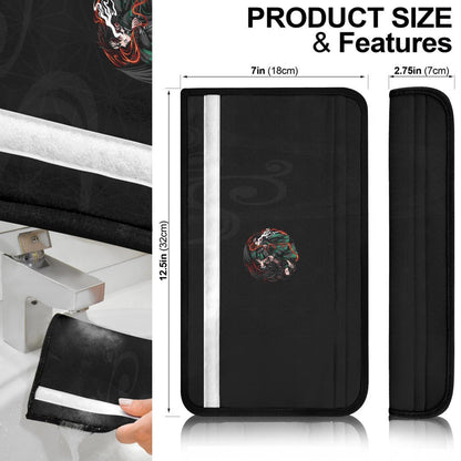 Demon Slayer Anime Seat Belt Covers - Tanjiro Fighting Black And White DS Kanji Belt Covers