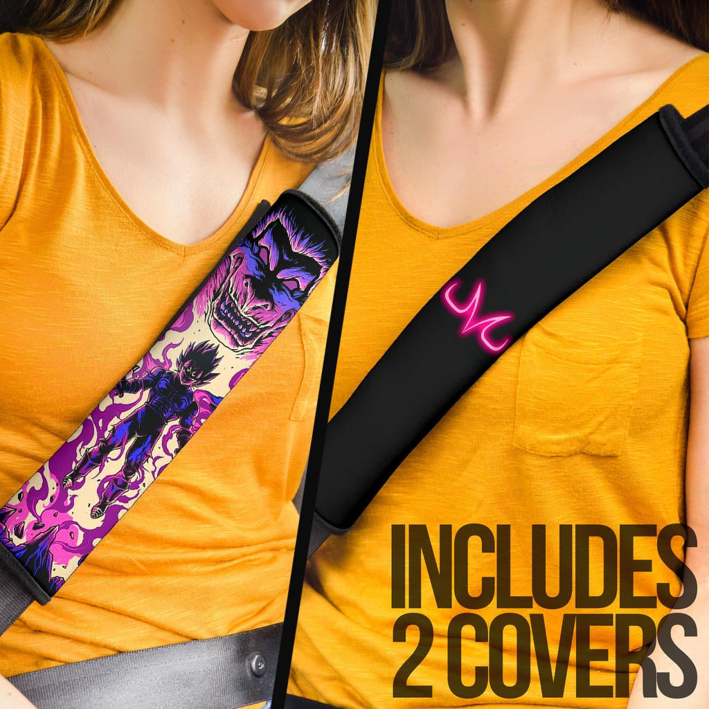 Dragon Ball Anime Seat Belt Covers - Vegeta Evil Super Power Majin M Neon Symbol Belt Covers