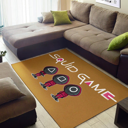 Squid Game Movie Area Rug - Cute Chibi Squid Workers Round Square Triangle Face Rugs Home Decor