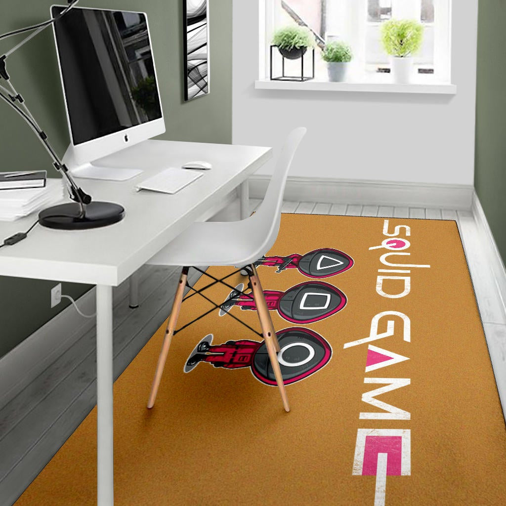 Squid Game Movie Area Rug - Cute Chibi Squid Workers Round Square Triangle Face Rugs Home Decor